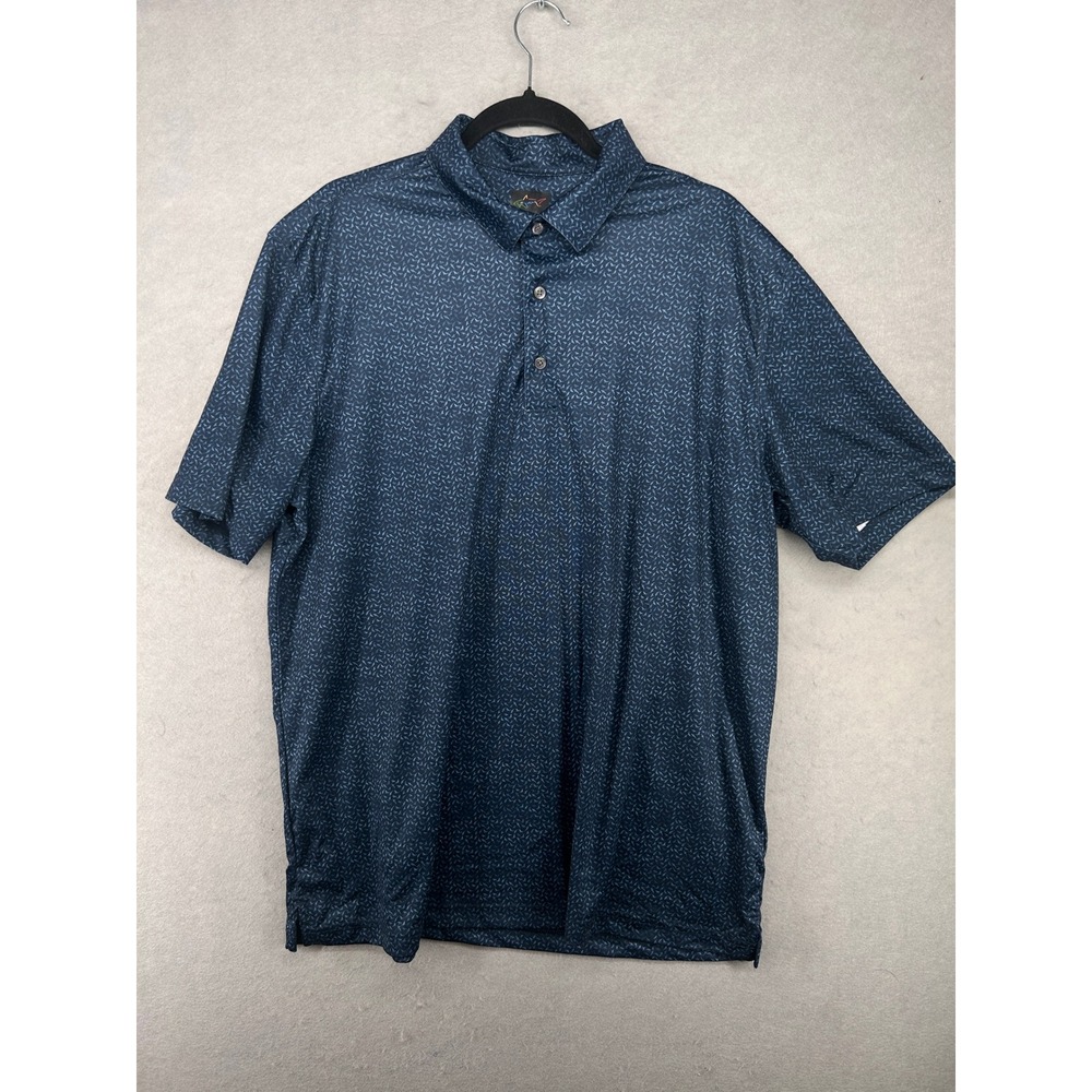 Greg Norman Play Dry Navy Blue Shark Print Golf Polo Shirt Mens XL TL114511